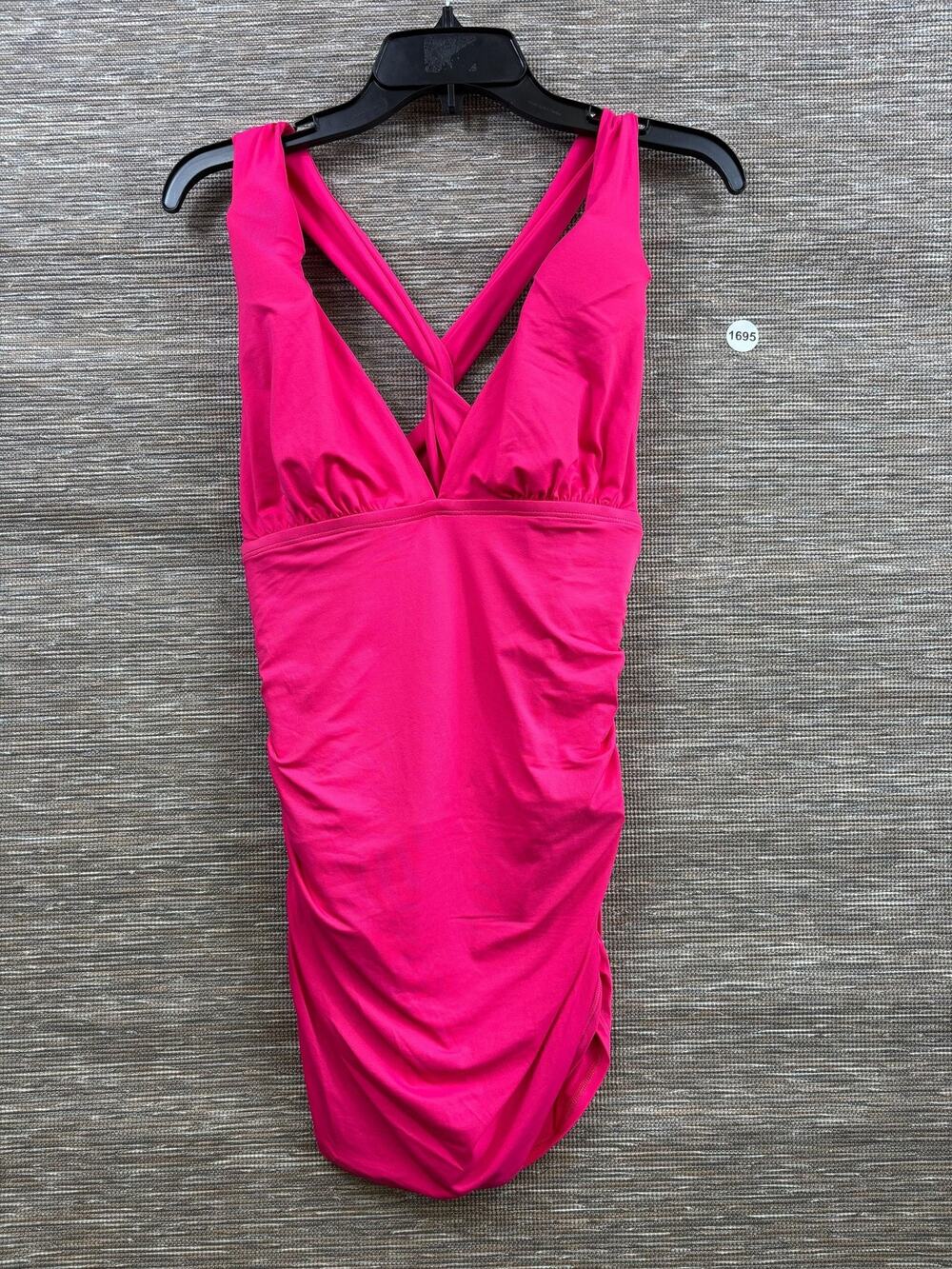 Lauren Ralph Lauren One Piece Swimsuit Womens 16W Pink Ruched Crossback Lined